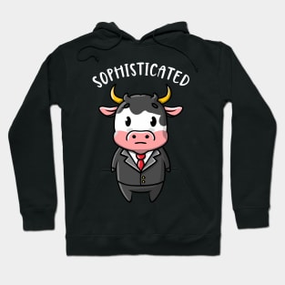 Sophisticated Funny Cow Wearing a Suit and Tie Cartoon Humor Hoodie